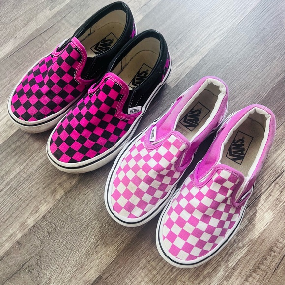 Vans Other - Vans Bold Pink and Black Checkered Slip-Ons Girls Size 13-13.5 EUC Pink